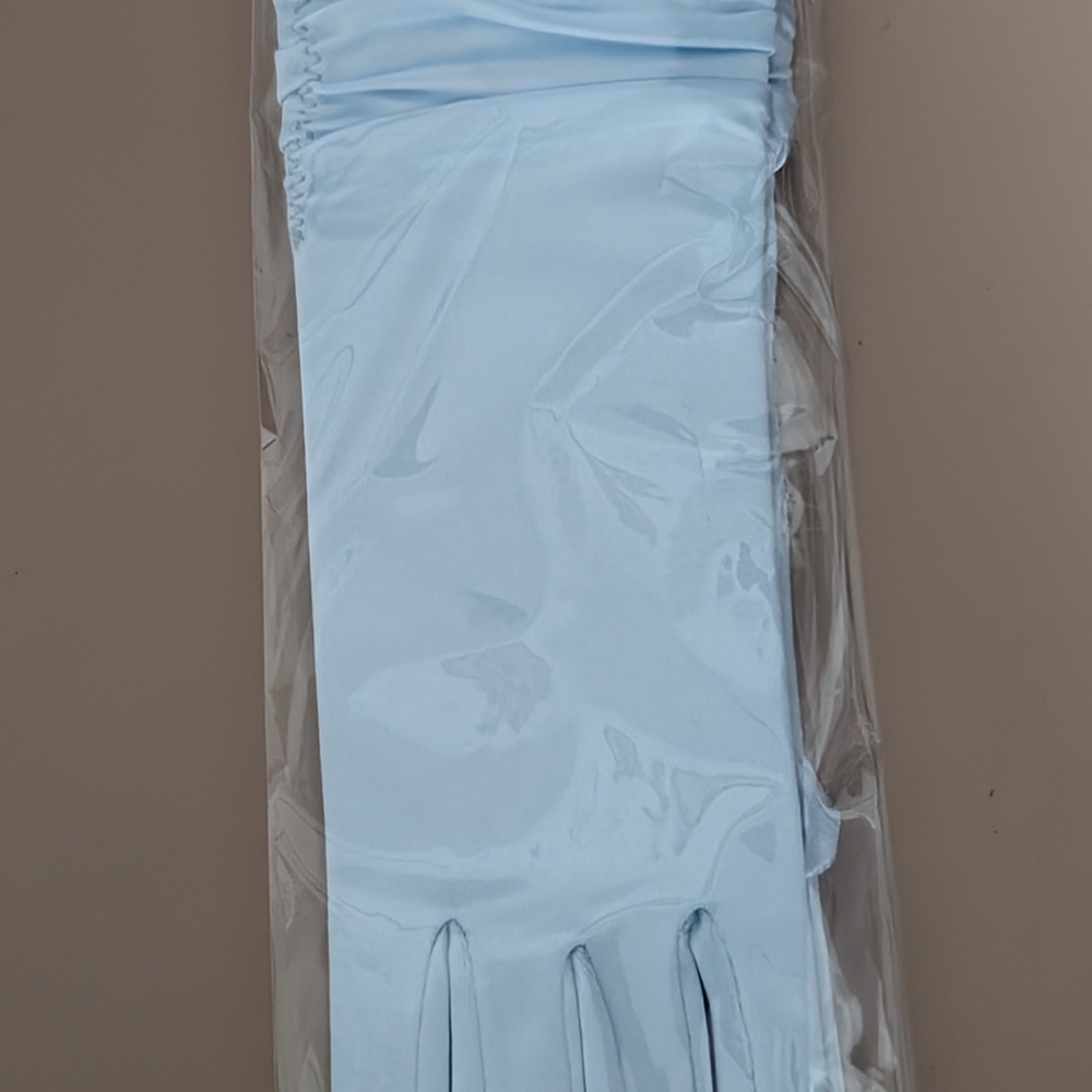 Elegant Light Blue Shirred Spandex Women's Above The Elbow Gloves